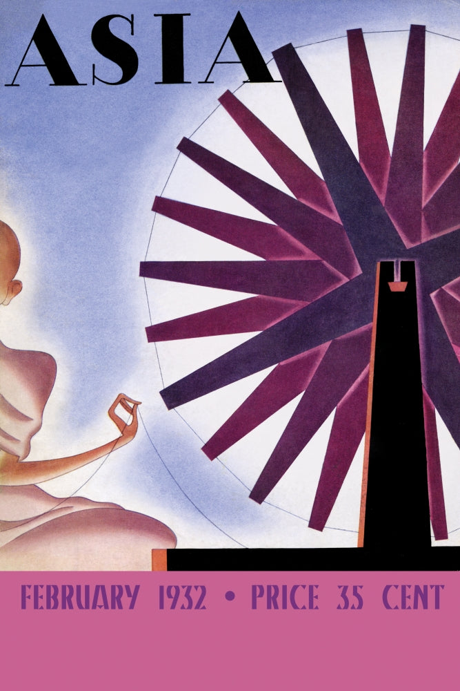 Art Deco spinning wheel poster print from February 1932 Asia magazine.