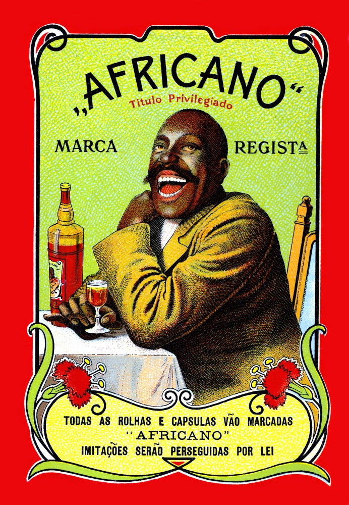 Africano Liqueur Poster Print featuring a man enjoying a drink