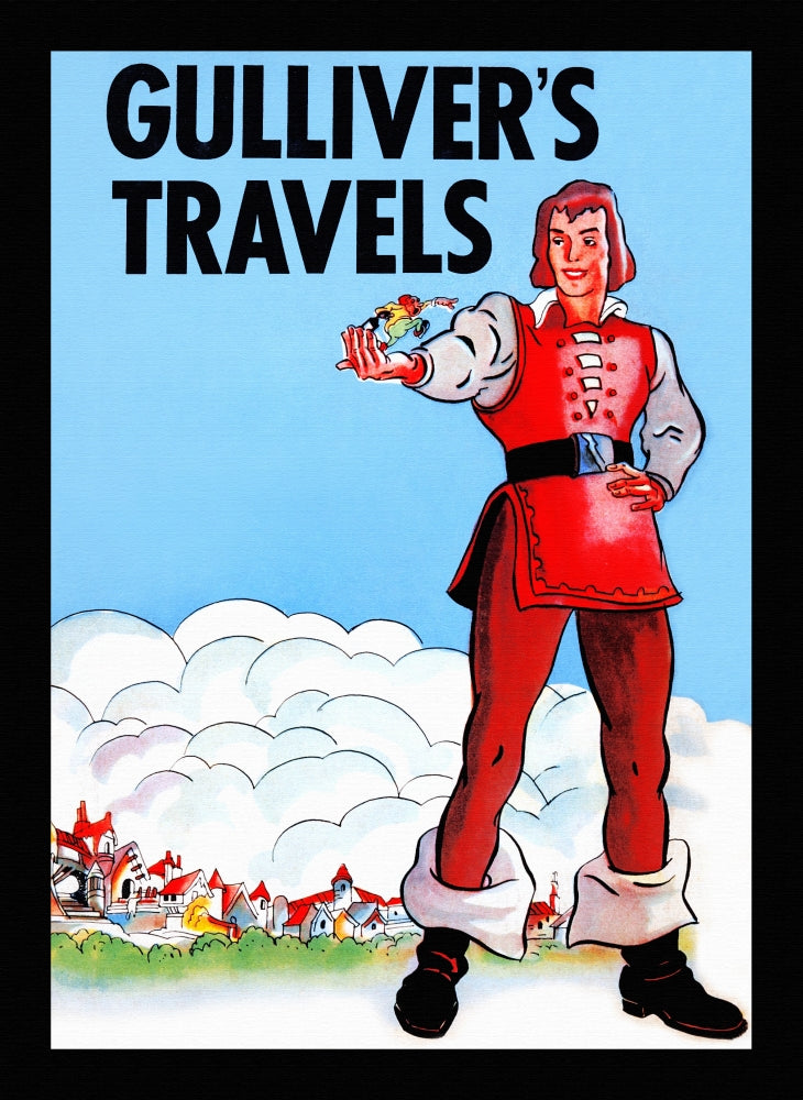 Gulliver's Travels cartoon poster print by Max Fleischer, showcasing whimsical illustrations.
