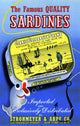 Vintage Strohmeyer & Arpe sardines poster print featuring a fishing scene.