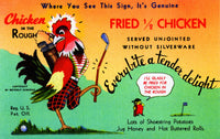 Golfing Chicken Vintage Poster Print promoting Chicken in the Rough restaurant by Beverly Osborne.
