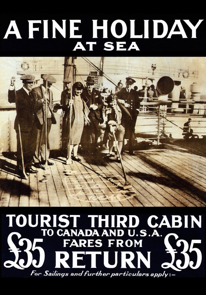 Playing Shuffleboard on Deck vintage travel poster print