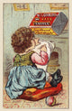 Victorian trade card featuring McLaughlin's XXXX Coffee with a child drawing the colorful package.