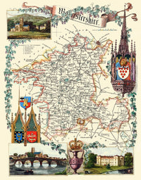 Worcestershire, England Map Print by Thomas Moule - Circa 1848