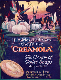 Cremola Toilet Soap 1924 Advertising Poster Print with fairies dancing on a pond.