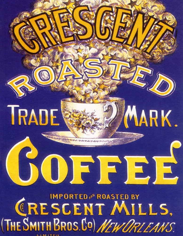 Crescent Coffee Label Poster Print featuring a brewed cup of coffee