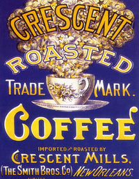 Crescent Coffee Label Poster Print featuring a brewed cup of coffee