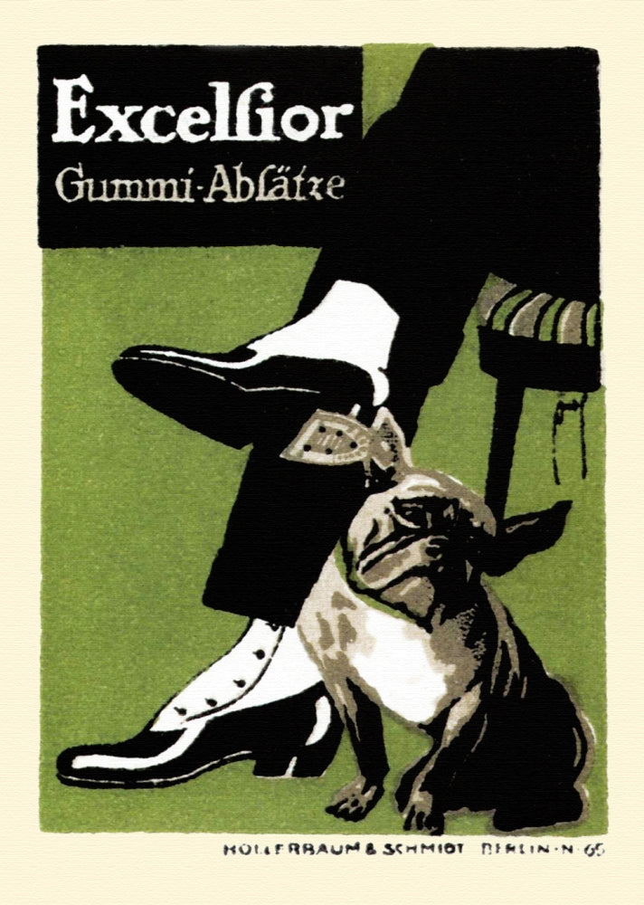 Excelsior Bulldog in Leather Heels Poster Print featuring a stylish bulldog in leather shoes.