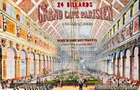 Grand Paris Billiard Hall & Café Poster Print showcasing a classic billiard scene.