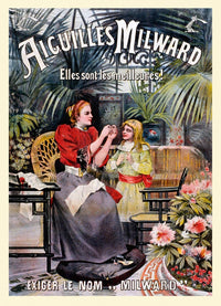 Sewing Needle Advertisement Poster Print by Milward, showcasing vintage sewing art.