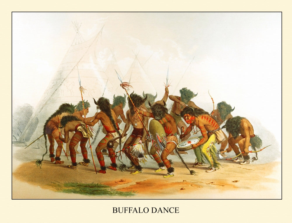 Buffalo Dance Poster Print by Catlin showcasing vibrant Native American culture.