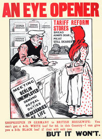 An Eye Opener lithograph print depicting a British housewife in wartime Germany.