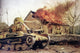 Type 97 Te-Ke tankette poster print featuring a Japanese soldier next to a burning house in China, 1941.