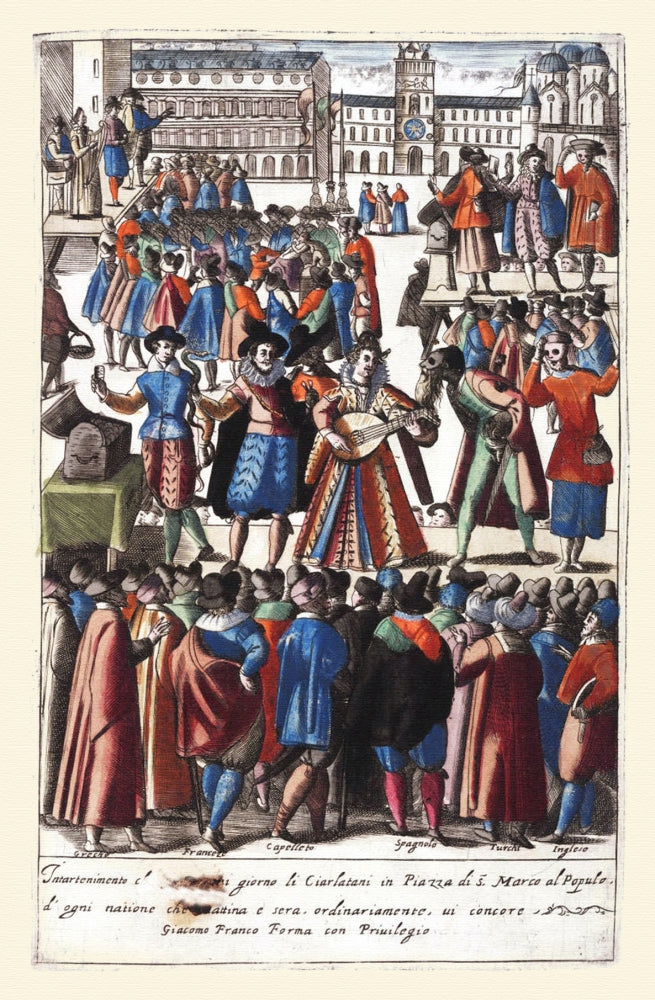Dress of Venetian Men and Ladies Singers and Comics in the Piazza San Marco Poster Print by Franco Giacomo.