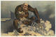 Gorilla-like monster illustration gripping buildings poster print by Udo J. Keppler.