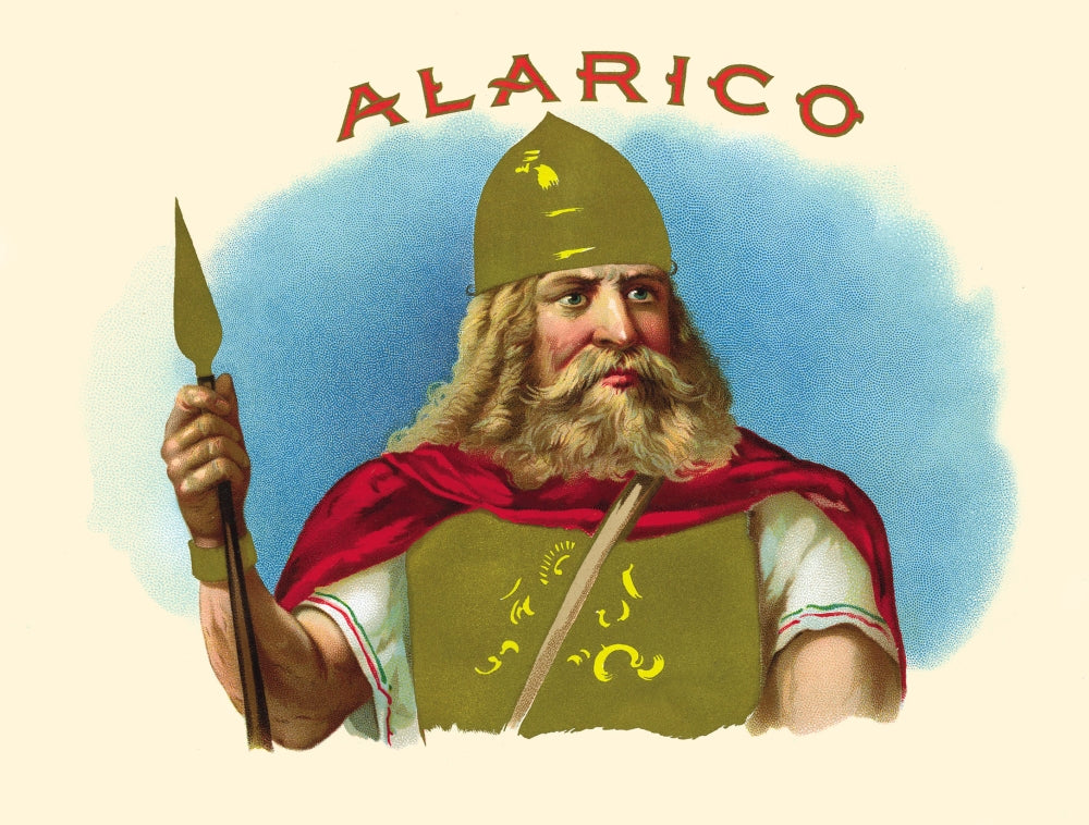 Alaric I Vintage Tobacco Label Poster Print showcasing historical artwork.