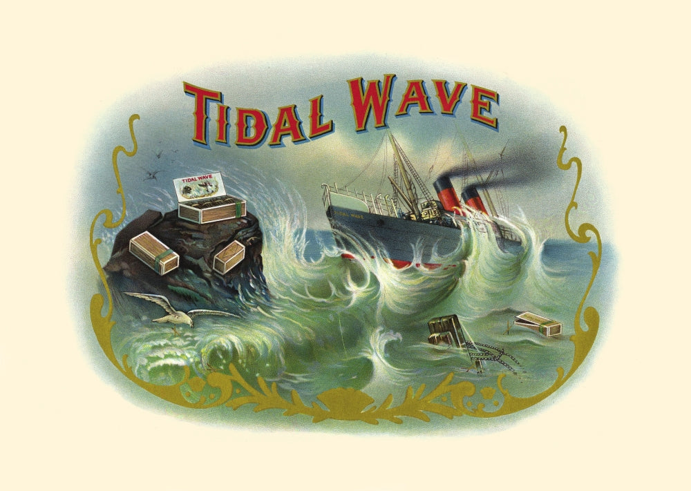 Vintage Cigar Label featuring a steam ship in rough seas.
