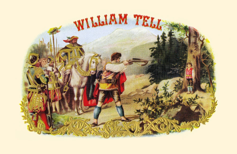 Tell aiming at the apple poster print depicting a dramatic historical scene.