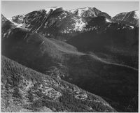 Ansel Adams poster print of Rocky Mountain National Park showcasing hills and mountains.