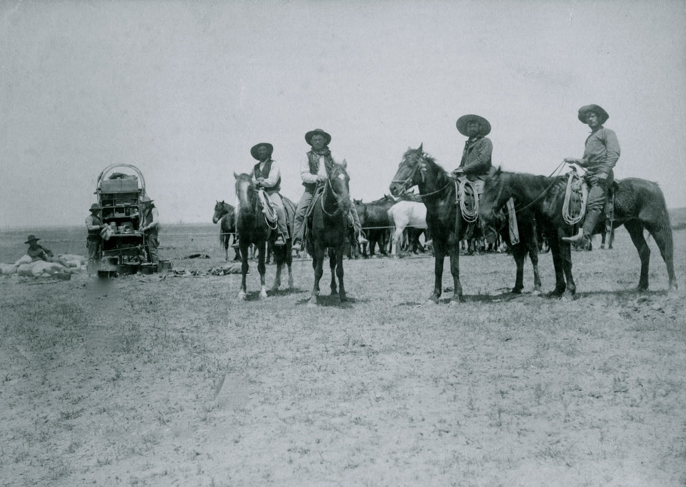 Cowboys Round-Up at the 3-C Ranch poster print featuring cowboys on horseback.