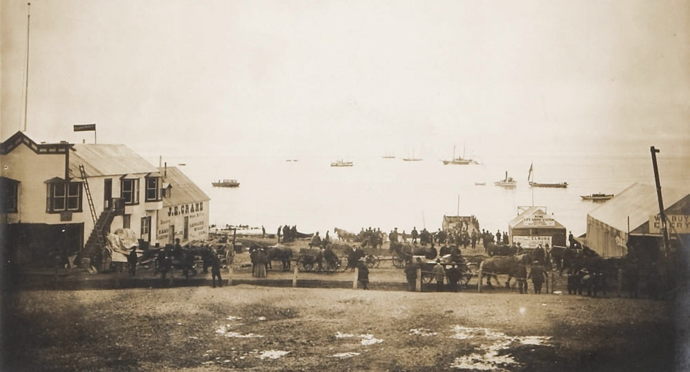 Docks at Nome Alaska with ships poster print artwork