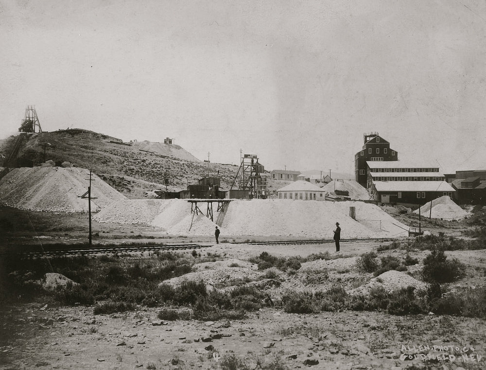 Goldfield Combination Mining Company historical poster print featuring changing room and mining scene.