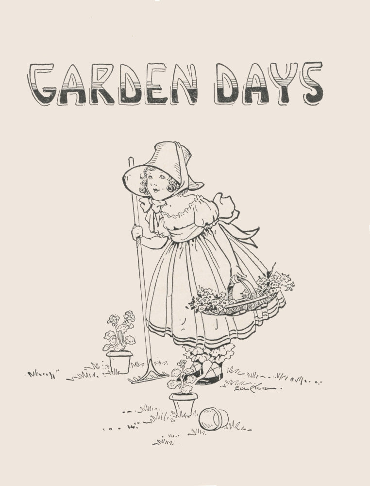 Poster print of a little girl gathering flowers from her garden by Eugenie Richards.