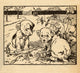 Two playful puppies in a garden, poster print.