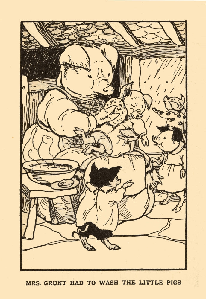 A Mama Pig washes her Piglet poster print featuring a heartwarming family scene.