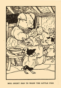 A Mama Pig washes her Piglet poster print featuring a heartwarming family scene.