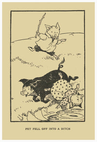 Two playful pig children poster print by AEK, colorful art for kids' rooms.