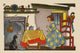 Whimsical poster of a little girl enjoying tea with her cat, artwork by George and Doris Hauman.