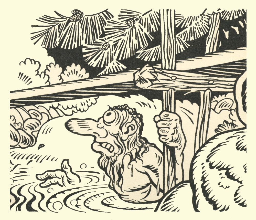 Troll under a bridge illustration from Stories that Never Grow Old by Hauman.