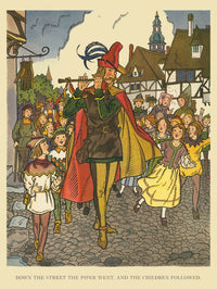 Down the Street the Piper Went Poster Print - Children's Illustration by Hauman