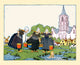Three Dutch maids encountering a mermaid swimming in a pond - Poster Print by Maud & Miska Petersham.