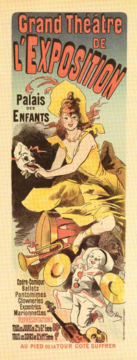 Woman holding clown mask surrounded by musical instruments poster print by Jules Chéret.