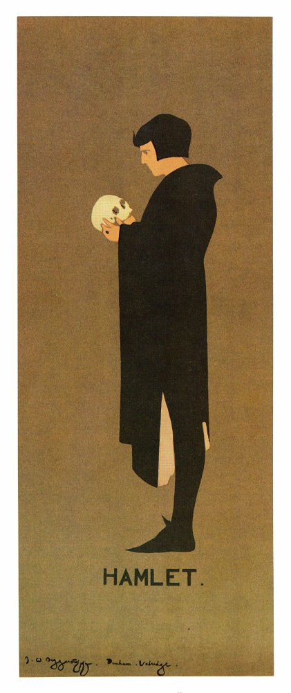 Hamlet holds a skull poster print by J. & W. Beggarstaff, 1894.