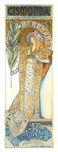 Renaissance Theater Play advertisement poster print featuring Sarah Bernhardt by Alphonse Mucha.
