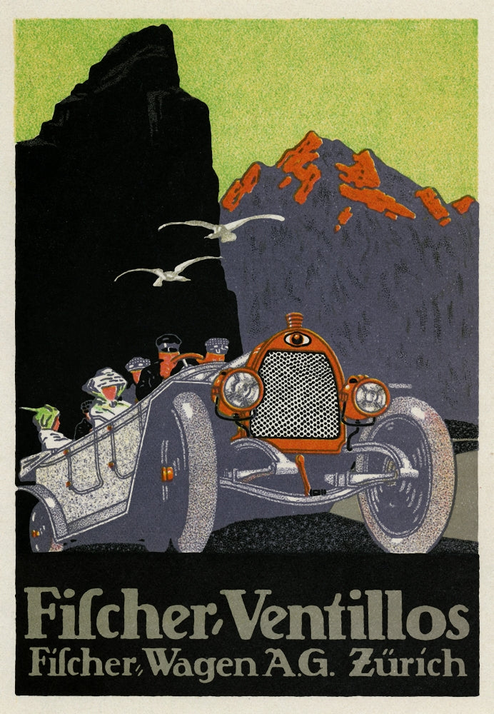 Auto Travels Through the Mountains with Passengers Poster Print