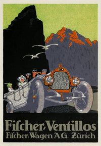 Auto Travels Through the Mountains with Passengers Poster Print