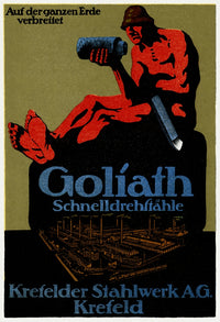 Goliath sitting on a factory holding a steel ingot poster print