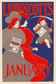 Two women holding Lippincott's magazine with a child and scythe poster print.