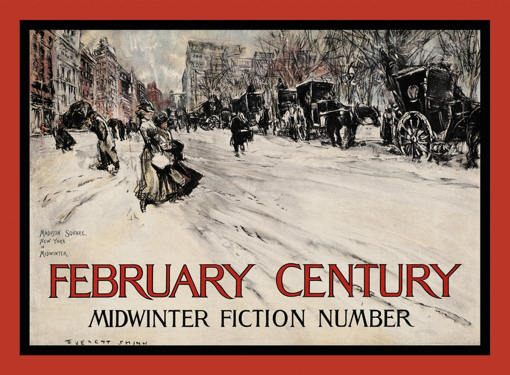 Snow Covered Street Poster Print by Everett Shinn featuring people and horse-drawn carriages.