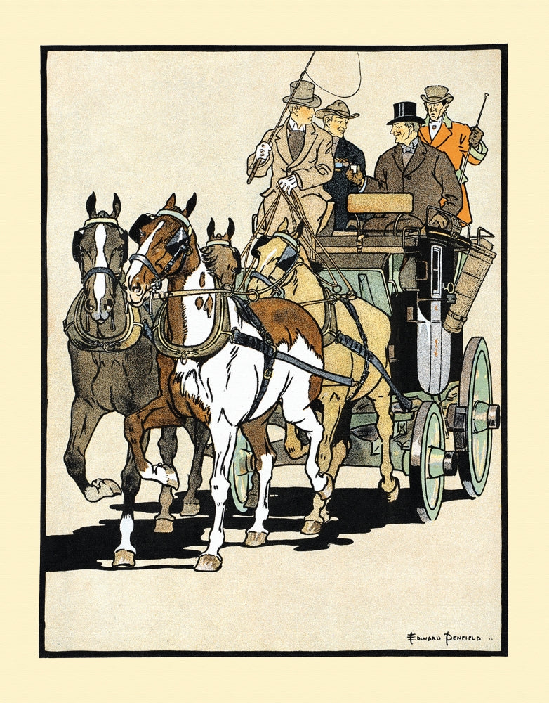 Four Men Riding on a Carriage Poster Print by Edward Penfield