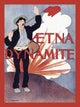 A man holding a flag with an explosion in the background poster print by Edward Penfield.