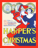 A woman holding Santa Claus' hand lifting a coupe glass in a festive scene.