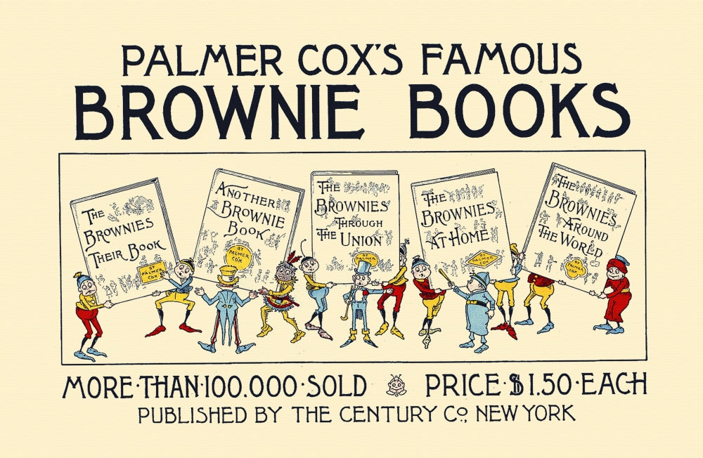 Brownies holding up copies of the Brownies books poster print by Geo. R. Halm