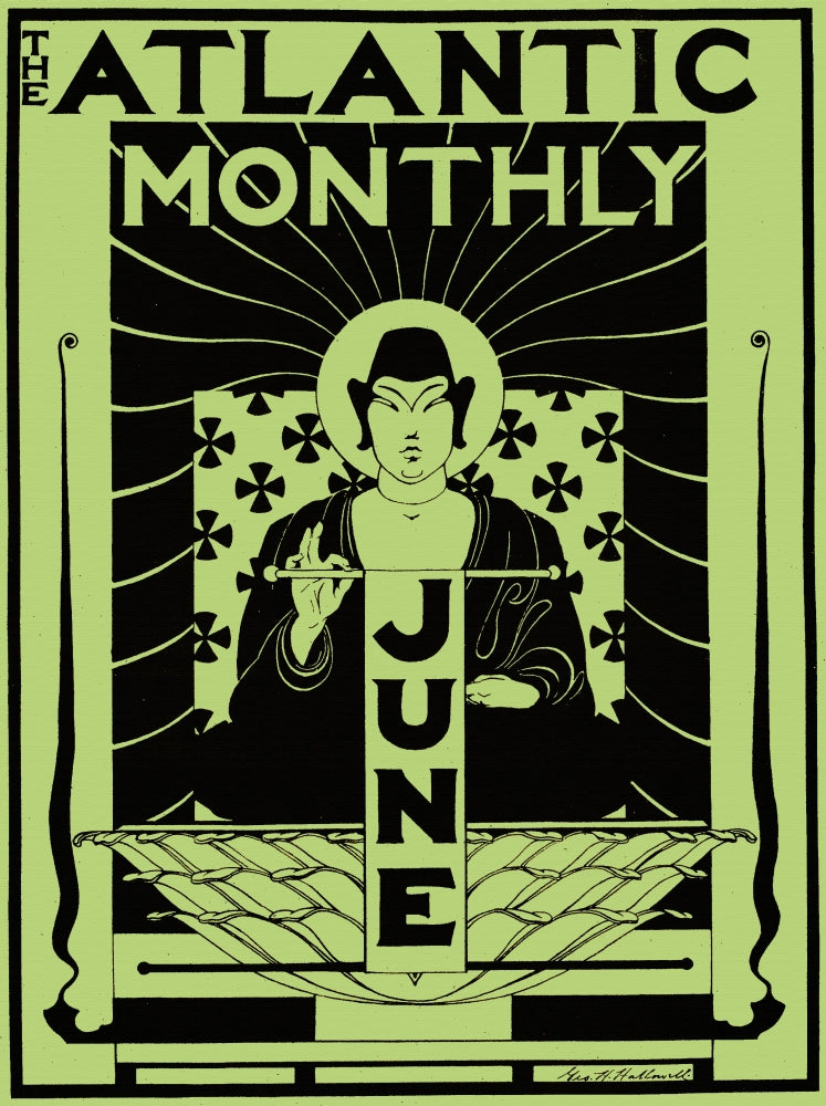 Buddha holding a banner poster print, serene and tranquil artwork.