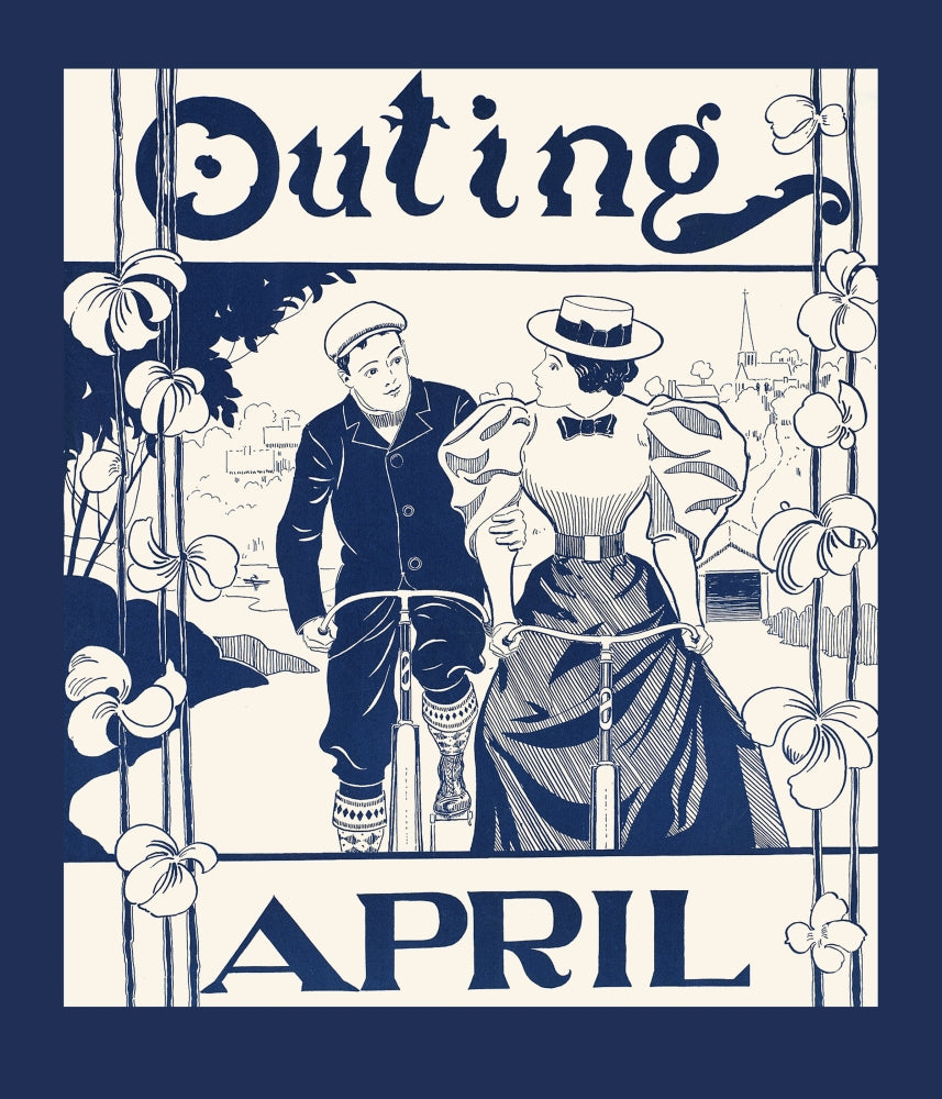 Bicycling Together Poster Print by Hy S. Watson, depicting a man and woman biking side by side.