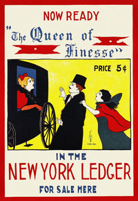 Art print of a woman holding onto a man's shoulder while conversing with another woman.